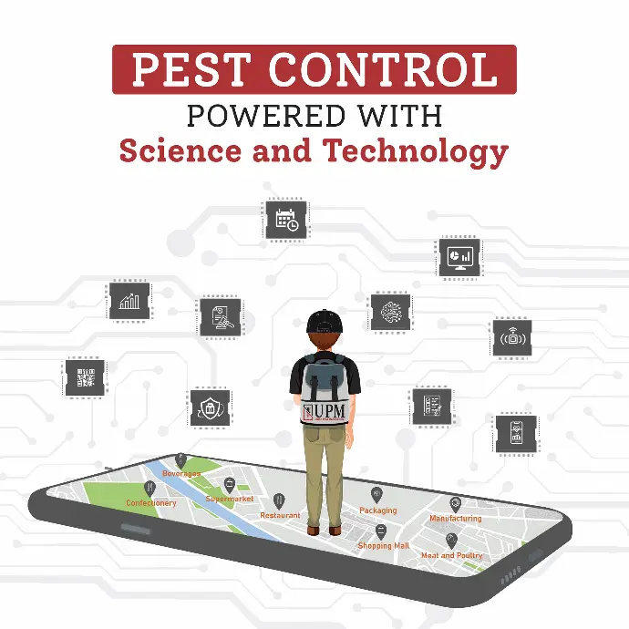 UPM icon showcasing various attributes of digital IPM, including AI, IoT, scheduling and routing, gap analysis, eDocs, tracking and traceability, and system alerts. #DigitalIPM #AI #IoT #PestManagement #Scheduling #GapAnalysis #eDocs #Tracking #SystemAlerts #UrbanPestSolutions #UPM